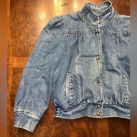 Vintage 80s Denim Jean Jacket Buffalo Plaid Flannel Lined Women’s Size M Puff - Picture 4 of 13